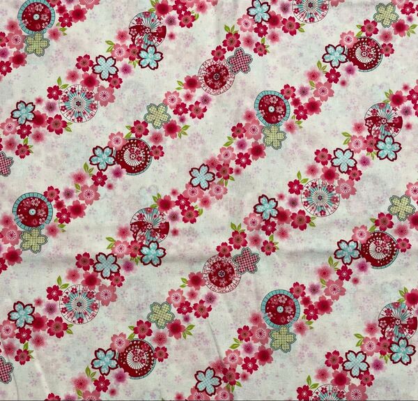 桜柄 和柄 白×ピンク シーチング生地 布 ハギレ カットクロス 50cm