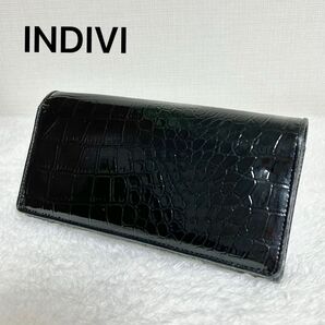 INDIVI インディヴィ クロコ 型押し シンプル 財布 長財布 ブラック ブラック ロングウォレット