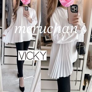 【美品】VICKY プリーツ ロングブラウス チュニック 着画 アンタイトル セオリー