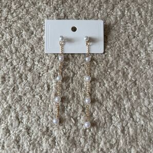 ロングチェーンパールピアス ゴールド×ホワイト 未使用