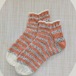 Opal KFSコットン プリズム で編んだ くるぶしたけソックス① 手編み ☆22.5から24.5cmぐらいの方に☆ 春夏