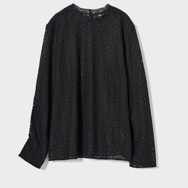 ユニクロ レースブラウス 黒 L