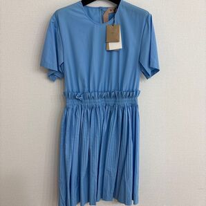 40 N°21 水色 ブルー 半袖 プリーツ ワンピース