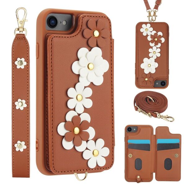 iPhone SE3 SE2 8 7 ケース おしゃれ 花 上品 収納 スタンド機能 タッセル 肩紐付き ファッション 便利