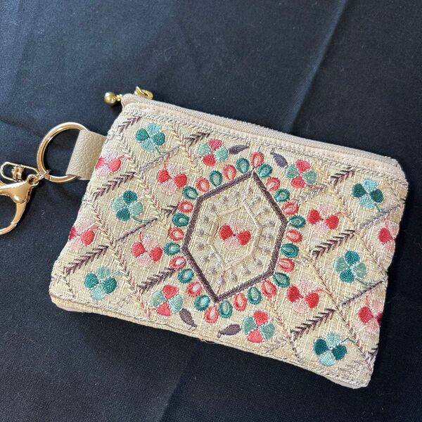 インド刺繍リボンフラットミニポーチ
