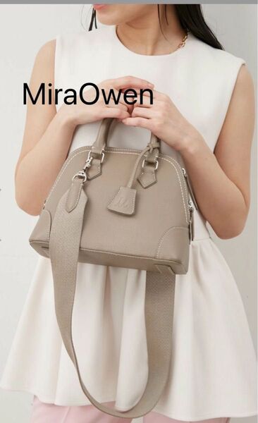 美品 Mila Owen ワイドショルダーボストンバッグ グレーベージュ