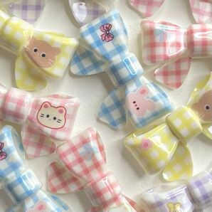NO.225 デコパーツ チェックリボン 1個22円