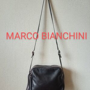 MARCO BIANCHINI レザーショルダーバッグ 黒本革 タグ保存袋あり