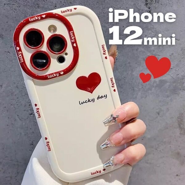 【iPhone12mini】白×ハート シンプルiPhoneケース◆スマホケース iPhoneカバー 韓国風 オシャレ 大人気