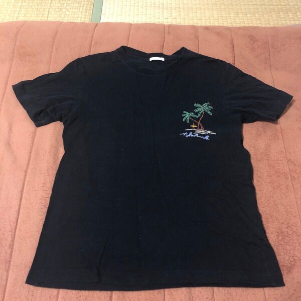 Tシャツ 黒 ヤシの木 刺繍 gu ハワイアン