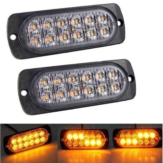 Tropchou 超高輝度 LEDライト 12LED搭載 警告灯 車 バイク 汎用車 12V 24V 2個 イエロー