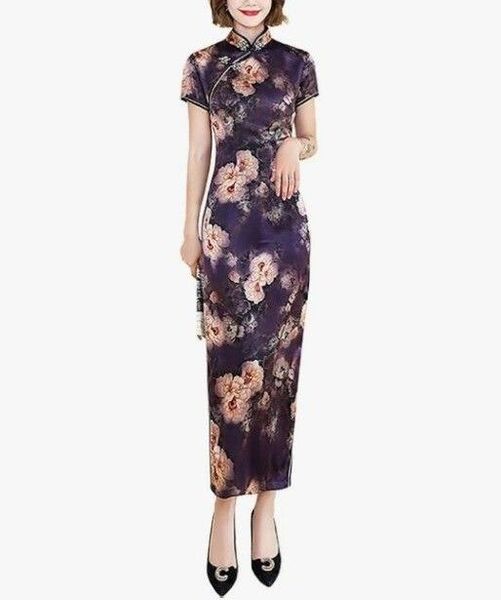 チャイナドレス ロング チャイナ服 チーパウ チャイナワンピース マキシ丈 M