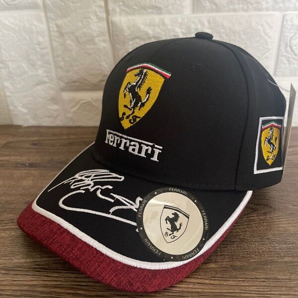 フェラーリ レーシング F1 キャップ BLACK系 モーターサイクル エンジン 刺繍 新品 送料無料