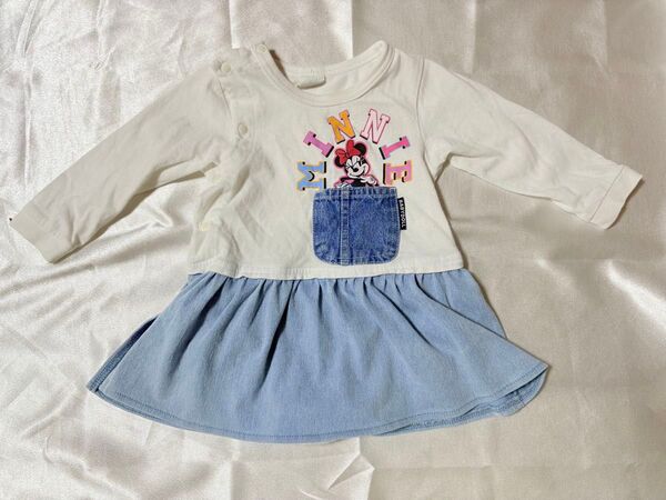 【70cm】BABYDOLL ミニーマウス デニムワンピース風ロンパース ベビー服