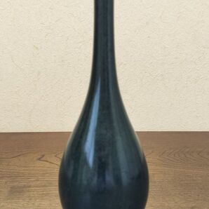 【最終値下げ】茶道具 花入 鶴首花瓶 濃い緑色 中古品