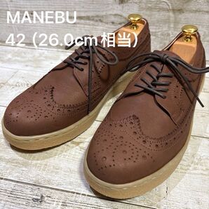 MANEBU マネブ サイズ42(26.0cm相当)レザーシューズ ウイングチップ ブラウン 厚底