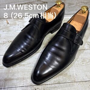 J.M.WESTON JMウエストン サイズ8(26.5cm相当)ブラック シングルモンク フローラライン JOラスト