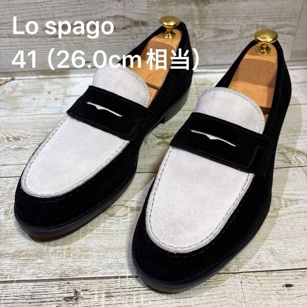 Lo spago ロスパーゴ サイズ41(26.0cm相当)SHIPS シップス ローファー スエード ブラック × ホワイト