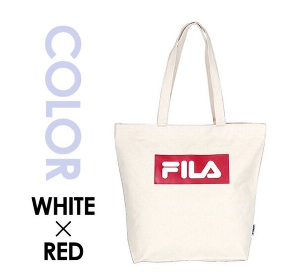 FILA フィラ トートバッグ キャンバストートバッグ(ホワイトxレッド)