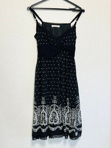 Rue Charlot キャミソールワンピース Sサイズ 36 ドット ペイズリー ブラック黒 キャミワンピ サマードレス 夏物