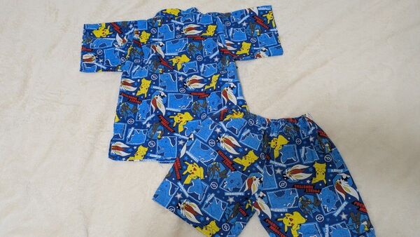 110cm 甚平 キッズ 綿100 綿 子供 ポケモンエースバーン ルカリオ ピカチュウ リザードン