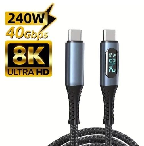 USB4.0 100cm ワットチェッカー付き 40Gbps PD 240W Thunderbolt4 USB Type C
