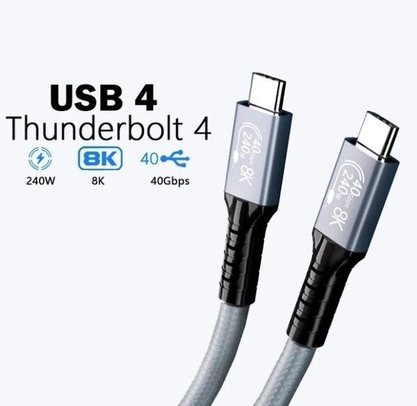 USB4.0 20cm 40Gbps 240W Thunderbolt4 USB Type C to C 変換ケーブル 検品済み