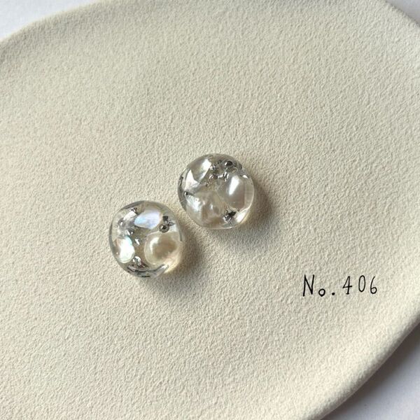 No.406ハンドメイド レジン 淡水パール シェル うる艶ピアス イヤリング
