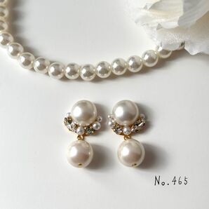 No.465 ハンドメイド ビジュー パールピアス イヤリング