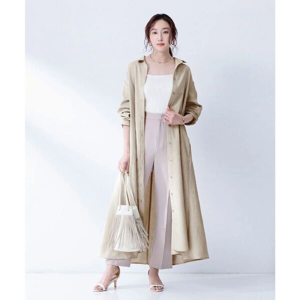 【美品】シャツワンピース S ライトベージュ 生成 長袖 ur's ユアーズ