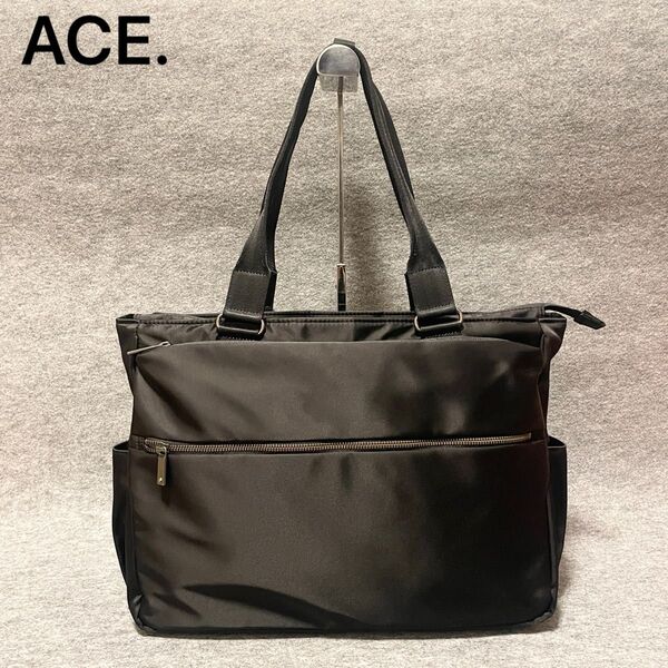 【未使用級】 ace. ビジネストート スリブライト B4/PC対応 ブラック トートバッグ ナイロン