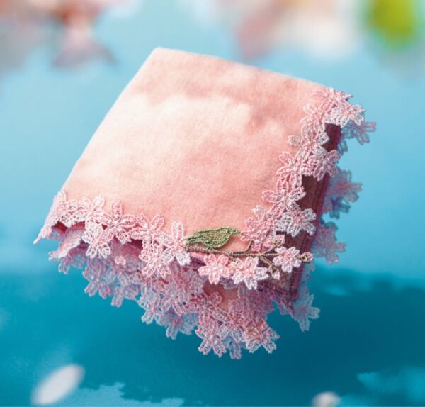近沢レース タオルハンカチ 桜 春うらら 濃いピンク