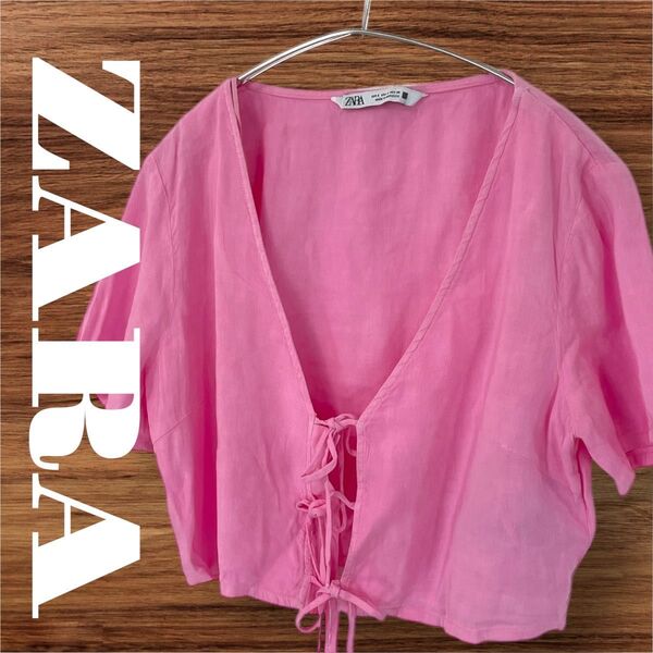 ZARA ザラ トップス ボレロ カーディガン 半袖 無地 レディース M ピンク リネン