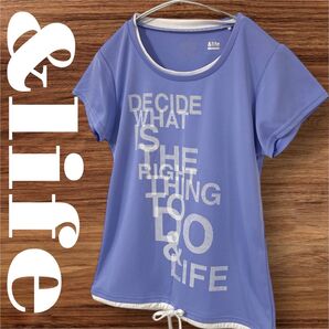 &life アンドライフ Tシャツ トップス 半袖 スポーツシャツ プリントTシャツ ロゴTシャツ レディース M パープル 紫
