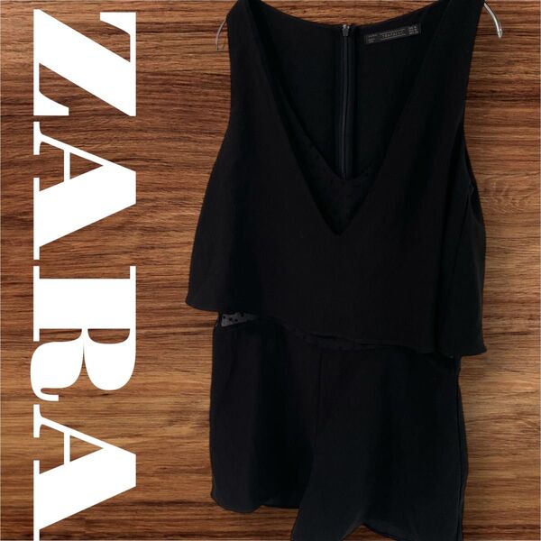 ZARA ザラ オールインワン つなぎ セットアップ ノースリーブ レディース L ブラック 黒