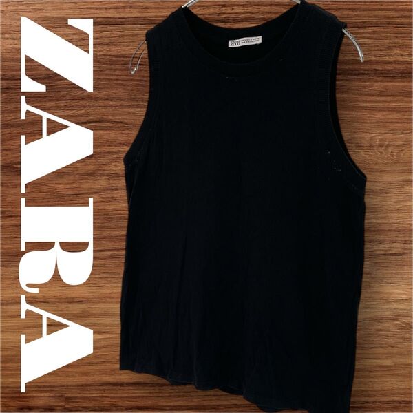 ZARA ザラ トップス ノースリーブ 無地 レディース M ブラック 黒