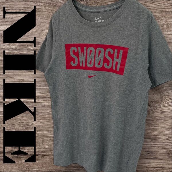 NIKE ナイキ Tシャツ トップス 半袖 プリントTシャツ ロゴTシャツ レディース L グレー コットン