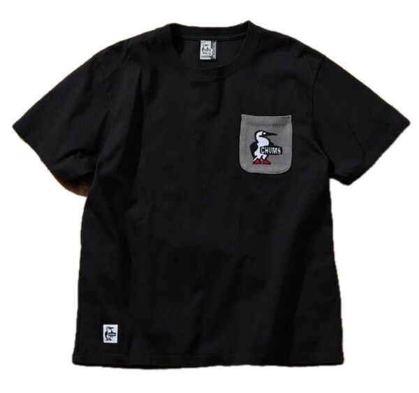 チャムス ブービーバード ニットポケット クルーネック Tシャツ(ブラック)XL