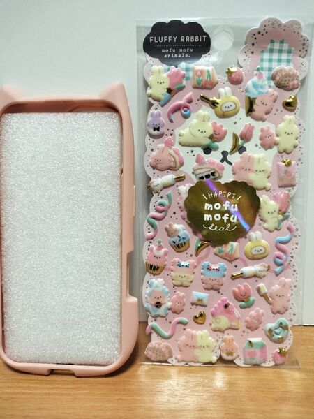 iPhone16 ネコ耳スマホケース ソフトケース ピンク デコ用シールセット