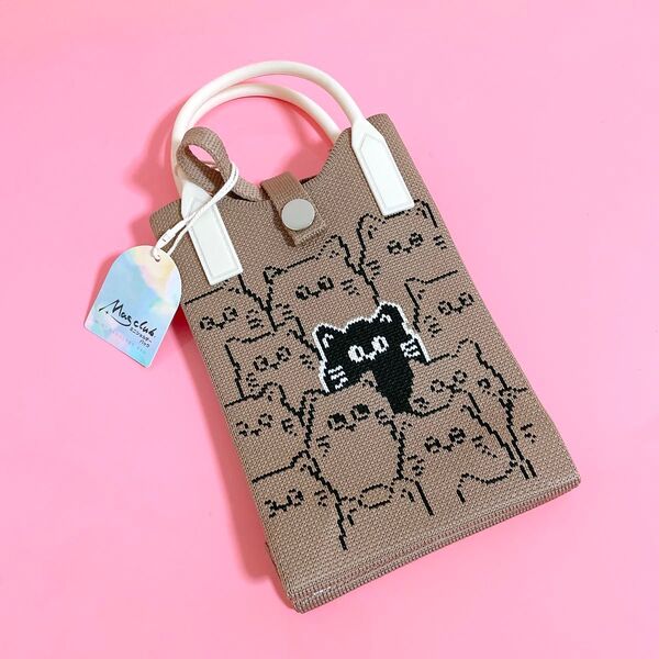 MASCLUB ミニショルダーバッグ ニットバッグ 2way ネコ 猫グッズ スマホショルダー