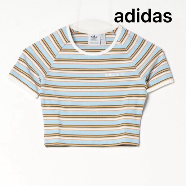 adidas ストライプ クロップドTシャツ XS