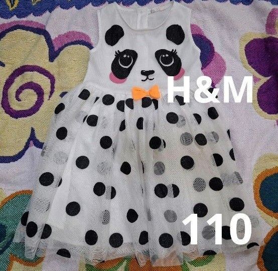 H&M パンダ 水玉 チュール ノースリーブ ワンピース 110
