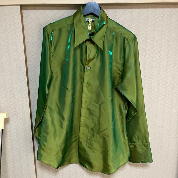 Paul smith Jeans 長袖シャツ 光沢ナイロン グリーン 無地