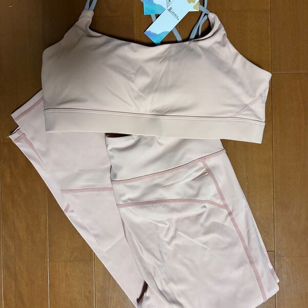 LIYOGA 速乾 ブラトップ ヨガパンツ セット (XL)サーモンピンク
