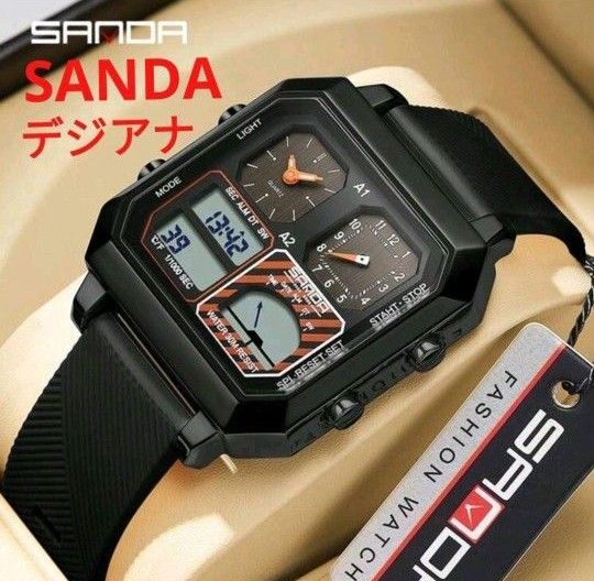 ★■ 新品 SANDA メンズ 腕時計 デジアナ