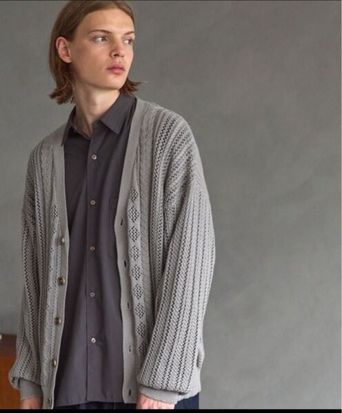 EMMA CLOTHES メッシュ編みケーブルアーガイルラインニットカーディガン