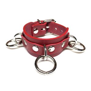 【307SDN】新品 レッド シドリング レザーリストバンド 赤革 腕輪 ブレスレット 本革 パンク ロック V系 コスプレ