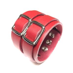 【WB507YMI】新品 赤革 ダブルストラップ ワイドレザーリストバンド 腕輪 ブレスレット 本革 パンク系 ロック系 コスプレ