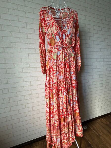 SALE! 花柄 ロングワンピース レッド フリーサイズ