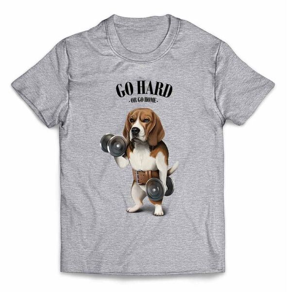 ビーグル 犬 いぬ 筋トレ ダンベル ジム 半袖 Tシャツ メンズ レディース キッズ プリント